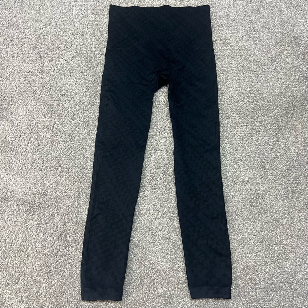 Spanx Leggings Womens 1X Blue Black Geometric Seamless Mid Rise Pull-On Nylon